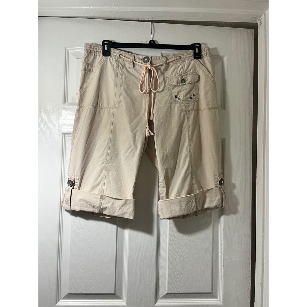 Metro 7 Women Beige Cotton‎ Cargo Bermuda Shorts Lace Up Back Size 8 FFM7M-751
